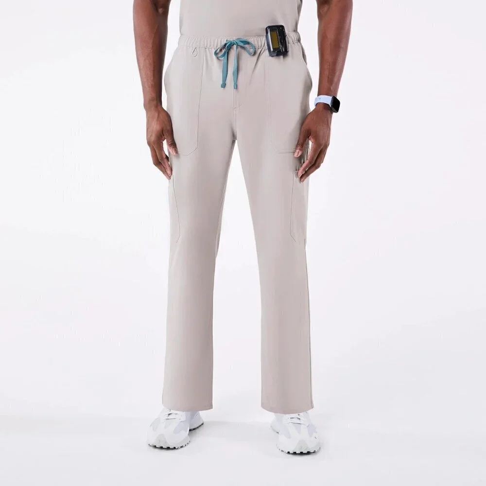 Figs Cairo Cargo Scrub Pants in Slate Gray with Neon Yellow Drawstring 5XLR